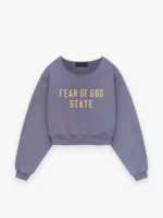 Womens Heavy Fleece Raw Cropped Purple Crewneck