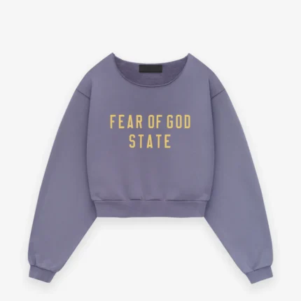 Womens Heavy Fleece Raw Cropped Purple Crewneck