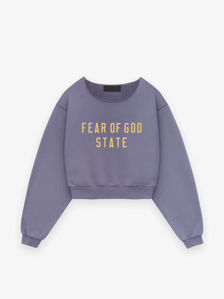 Womens Heavy Fleece Raw Cropped Purple Crewneck Womens Heavy Fleece Raw Cropped Purple Crewneck