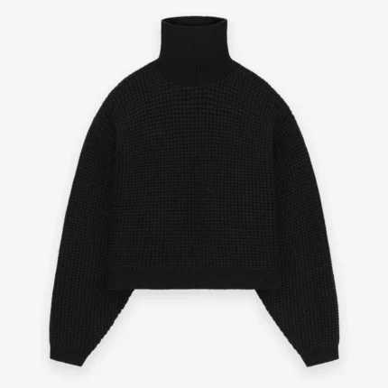 Womens Waffle Black Turtleneck