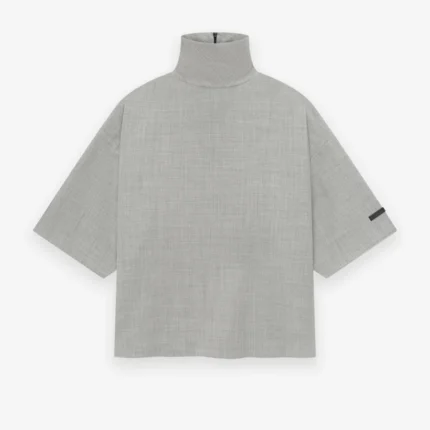 Wool Canvas High Neck Short Sleeve Shirt