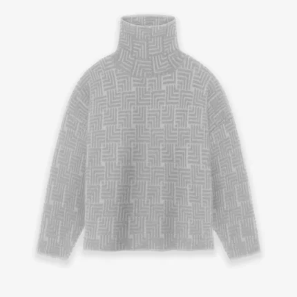 Wool Jacquard High Neck Beige Sweater